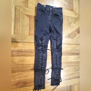 Made Gold Bianca Black Tie Front Denim Jeans Sz 26 Womens